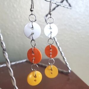 white yellow orange candycorn halloween handmade button dangle earrings